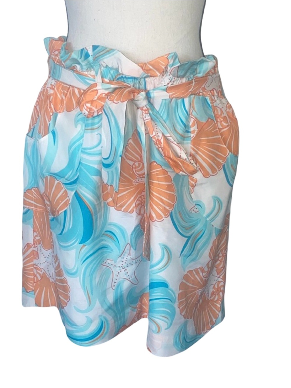 Lilly Pulitzer Do The Wave Seashell Starfish Silk Skirt Women's Medium, EUC
